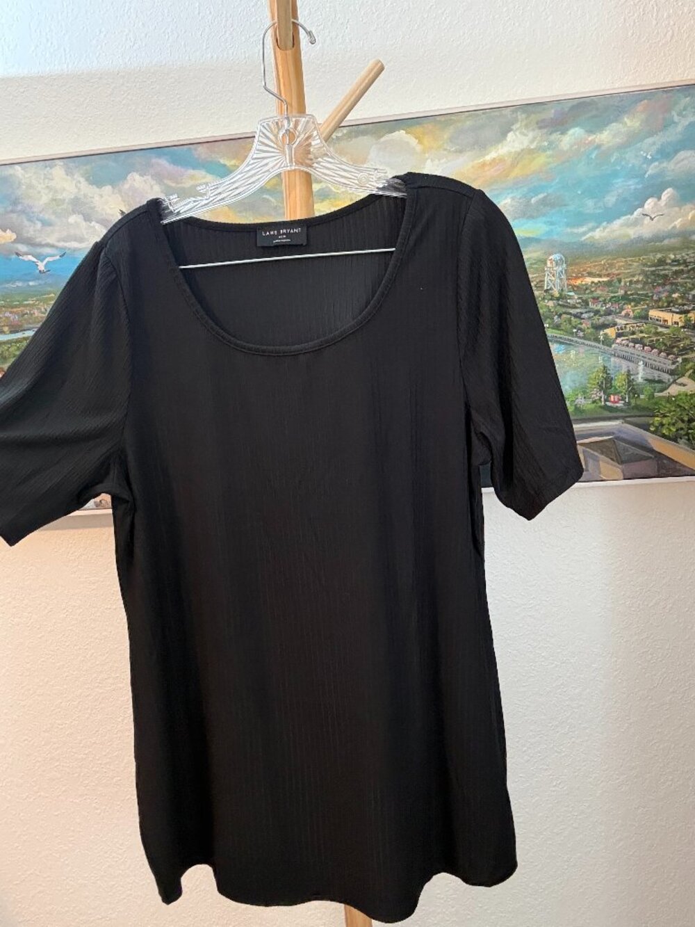 Lane Bryant Black Scoop Neck Ribbed Short‎ Sleeve Tee 14/16